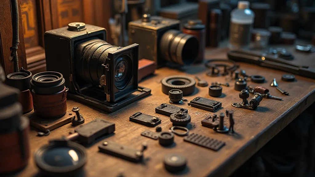 Antique camera repair workbench