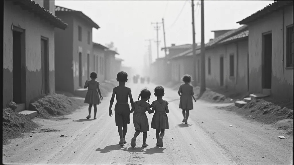 Children playing in a small town