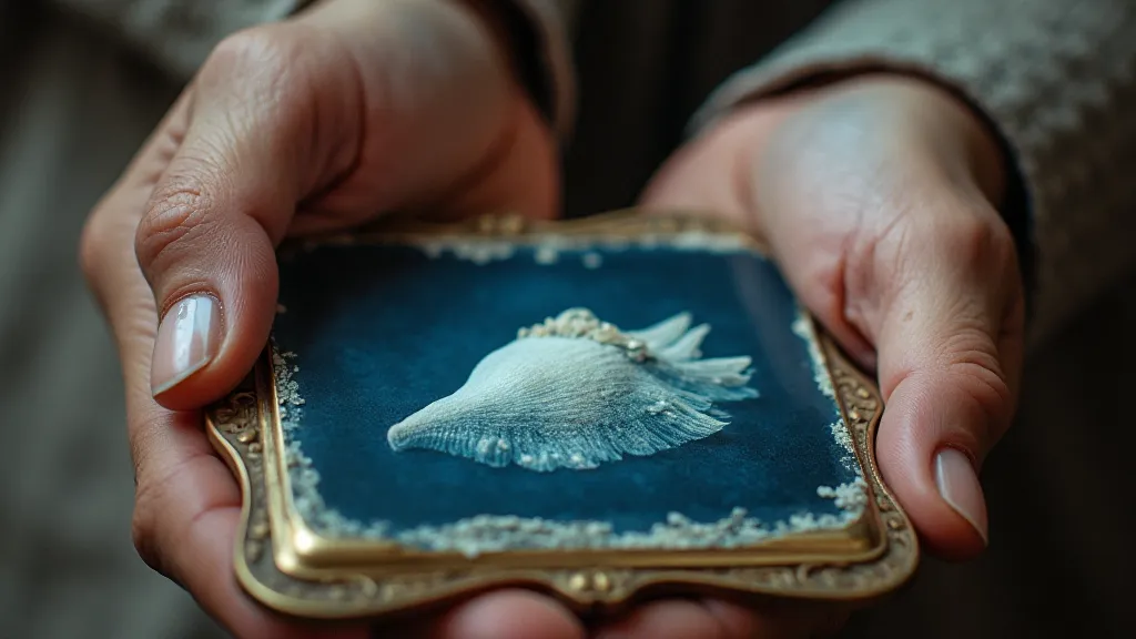 Hand examining a cyanotype print