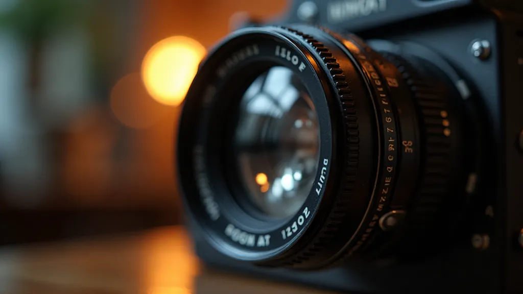 Detailed view of a vintage camera lens