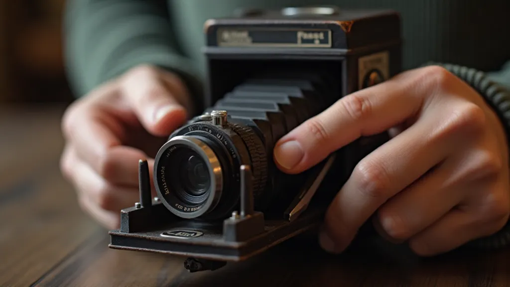 Person winding film on a vintage camera