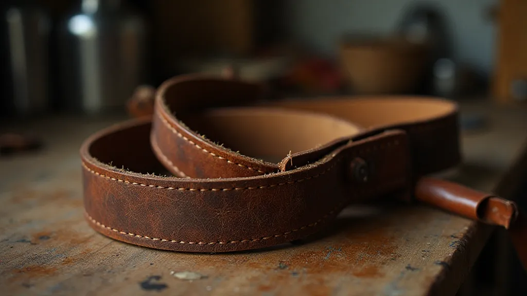 Worn leather camera strap